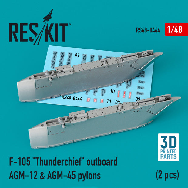 Republic F-105 Thunderchief outboard AGM-12 & AGM-45 Pylons (2 pcs) (3D Printing) Scale 1:48 ResKit RS48-0444 for Aircraft Model Kit