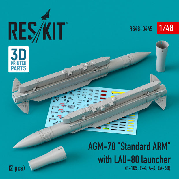 AGM-78 Standard ARM with LAU-80 launcher (2 pcs) (F-105,F-4,A-6,EA-6B) (3D printing) Scale 1:48 ResKit RS48-0445 for Aircraft Model Kit