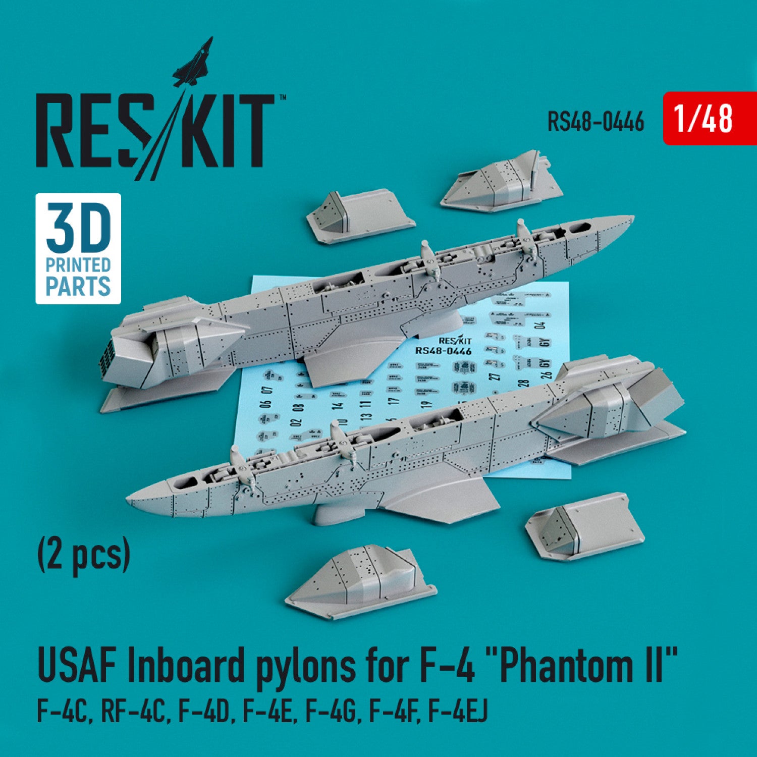USAF Inboard Pylons for McDonnell Douglas F-4 Phantom II (2 pcs) (F-4С, RF-4С, F-4D, F-4Е, F-4G, F-4F, F-4EJ) (3D printing) Scale 1:48 ResKit RS48-0446 for Aircraft Model Kit