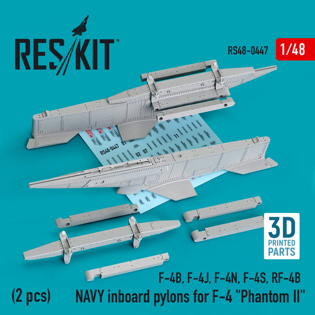 NAVY Inboard Pylons for McDonnell Douglas F-4 Phantom II (2 pcs) (F-4B, F-4J, F-4N, F-4S, RF-4B) (3D Printed) Scale 1:48 ResKit RS48-0447 for Aircraft Model Kit
