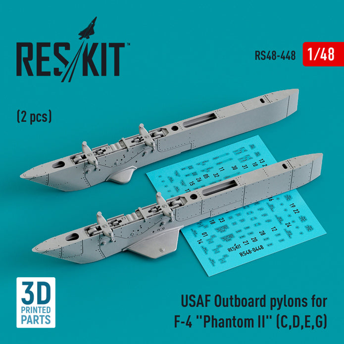 USAF Outboard Pylons for McDonnell Douglas F-4 Phantom II (C,D,E,G) (2 pcs) (3D Printed) Scale 1:48 ResKit RS48-0448 for Aircraft Model Kit