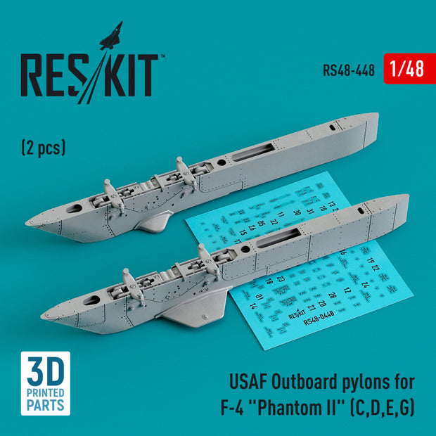 USAF Outboard Pylons for McDonnell Douglas F-4 Phantom II (C,D,E,G) (2 pcs) (3D Printed) Scale 1:48 ResKit RS48-0448 for Aircraft Model Kit