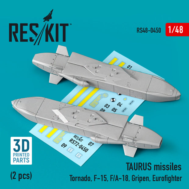 TAURUS Missiles (2 pcs) (Tornado, F-15, F/A-18, Gripen, Eurofighter) (3D Printed) Scale 1:48 ResKit RS48-0450 for Aircraft Model Kit