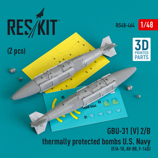 GBU-31 (V) 2/B Thermally Protected Bombs U.S. Navy (2 pcs) (F/A-18, AV-8B, F-14D) (3D Printed) Scale 1:48 ResKit RS48-0464 for Aircraft Model Kit