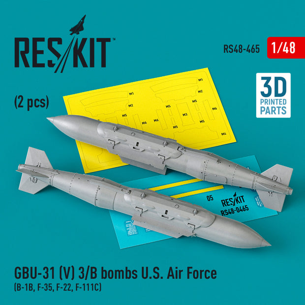 GBU-31 (V) 3/B Bombs U,S, Air Force (2 pcs) (B-1B, F-35, F-22, F-111C) (3D Printed) Scale 1:48 ResKit RS48-0465 for Aircraft Model Kit