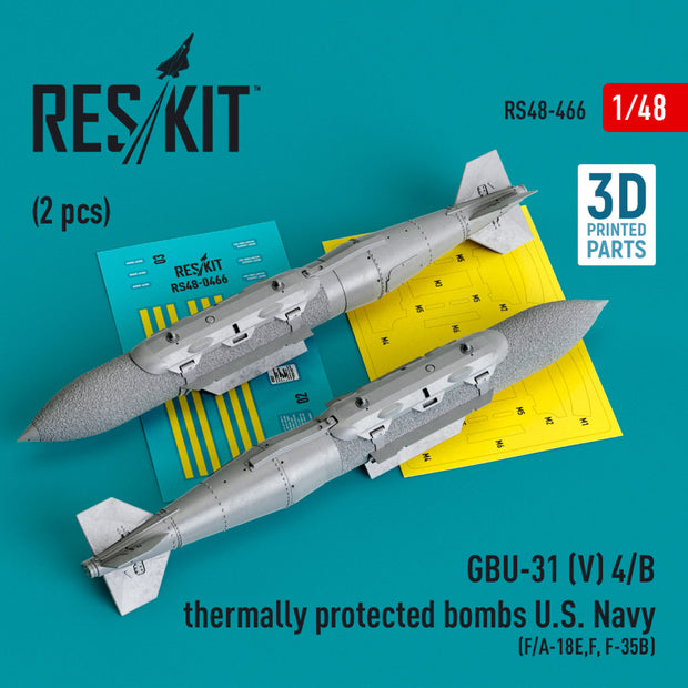 GBU-31 (V) 4/B Thermally Protected Bombs U.S. Navy (2 pcs) (F/A-18E,F, F-35B) (3D Printed) Scale 1:48 ResKit RS48-0466 for Aircraft Model Kit