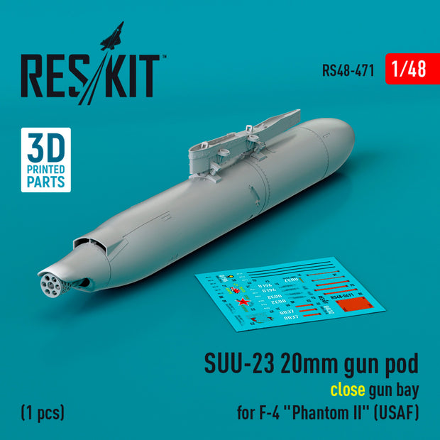 SUU-23 20mm gun pod (close gun bay) for McDonnell Douglas F-4 Phantom II (USAF) (1 pcs) (3D Printed) Scale 1:48 ResKit RS48-0471 for Aircraft Model Kit