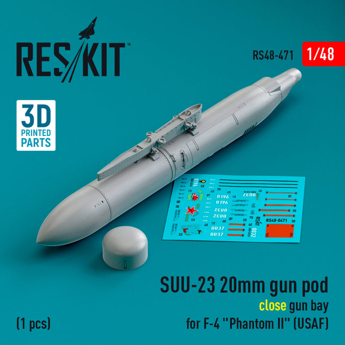 SUU-23 20mm gun pod (close gun bay) for McDonnell Douglas F-4 Phantom II (USAF) (1 pcs) (3D Printed) Scale 1:48 ResKit RS48-0471 for Aircraft Model Kit