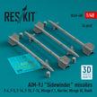 AIM-9J Sidewinder Missiles (4 pcs) (F-4, F-5, F-16, F-15, F-14, Mirage F.1, Harrier, Mirage III, Hawk) (3D Printed) Scale 1:48 ResKit RS48-0480 for Aircraft Model Kit