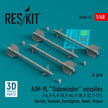 AIM-9L Sidewinder Missiles (4 pcs) (F-4, F-5, F-15, F-16, F-18, F-22, F-111, Harrier, Tornado, Eurofighter, Hawk, Gripen) (3D Printed) Scale 1:48 ResKit RS48-0481 for Aircraft Model Kit
