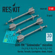 AIM-9M Sidewinder Missiles (4 pcs) (F-4, F-5, F-15, F-16, F-18, F-22, F-111, Harrier, Tornado, Eurofighter, Hawk, Gripen) (3D Printed) Scale 1:48 ResKit RS48-0482 for Aircraft / Helicopters Model Kit