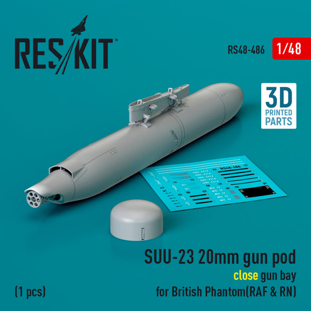 SUU-23 20mm gun pod (close gun bay) for British Phantom (RAF & RN) (1 pcs) (3D Printed) Scale 1:48 ResKit RS48-0486 for Aircraft Model Kit