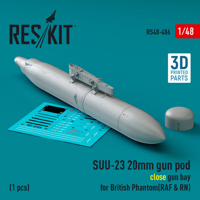 SUU-23 20mm gun pod (close gun bay) for British Phantom (RAF & RN) (1 pcs) (3D Printed) Scale 1:48 ResKit RS48-0486 for Aircraft Model Kit