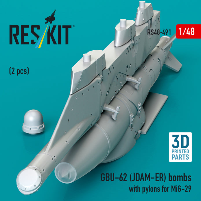 GBU-62 (JDAM-ER) Bombs with Pylons for MiG-29 Fulcrum (2 pcs) (3D Printed) Scale 1:48 ResKit RS48-0491 for Aircraft Model Kit