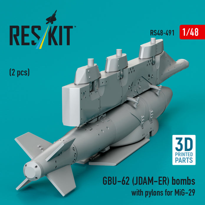 GBU-62 (JDAM-ER) Bombs with Pylons for MiG-29 Fulcrum (2 pcs) (3D Printed) Scale 1:48 ResKit RS48-0491 for Aircraft Model Kit