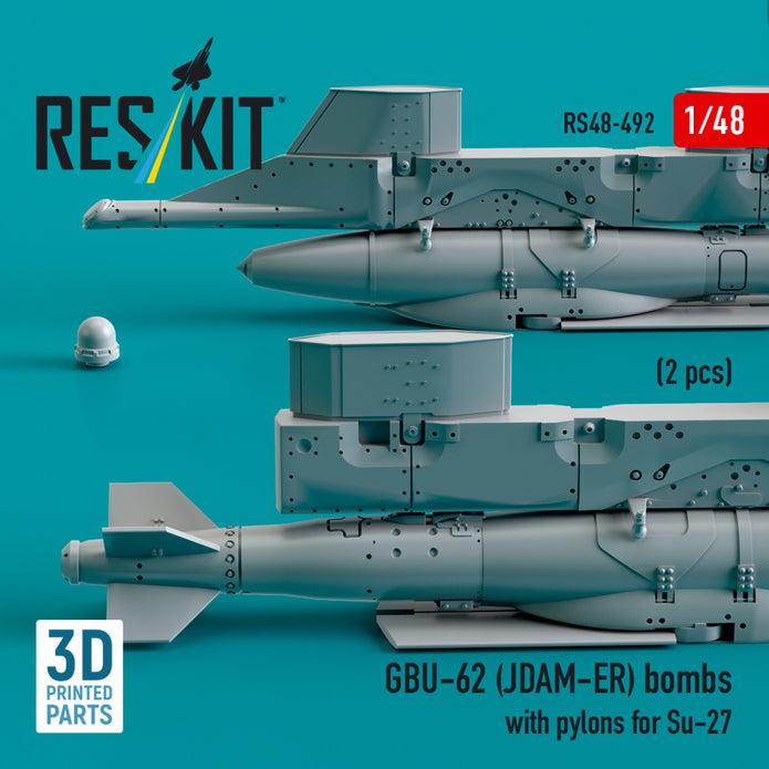 GBU-62 (JDAM-ER) Bombs with Pylons for Sukhoi Su-27 Flanker (2 pcs) (3D Printed) Scale 1:48 ResKit RS48-0492 for Aircraft Model Kit