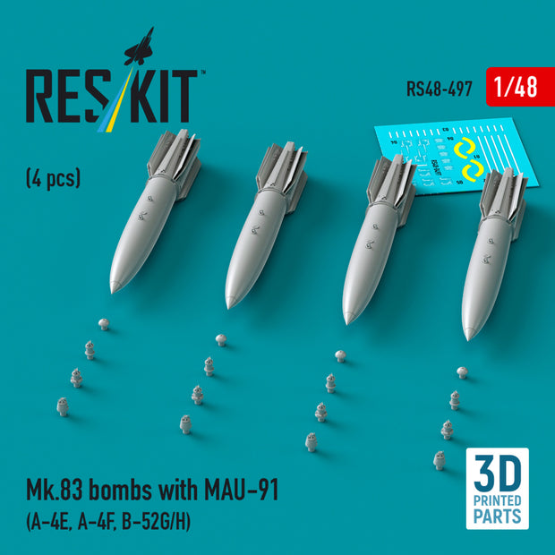 Mk.83 Bombs with MAU-91 (4 pcs) (A-4E, A-4F, B-52G/H) (3D printed) Scale 1:48 ResKit RS48-0497 for Aircraft Model Kit