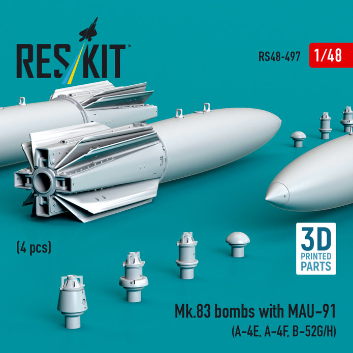 Mk.83 Bombs with MAU-91 (4 pcs) (A-4E, A-4F, B-52G/H) (3D printed) Scale 1:48 ResKit RS48-0497 for Aircraft Model Kit