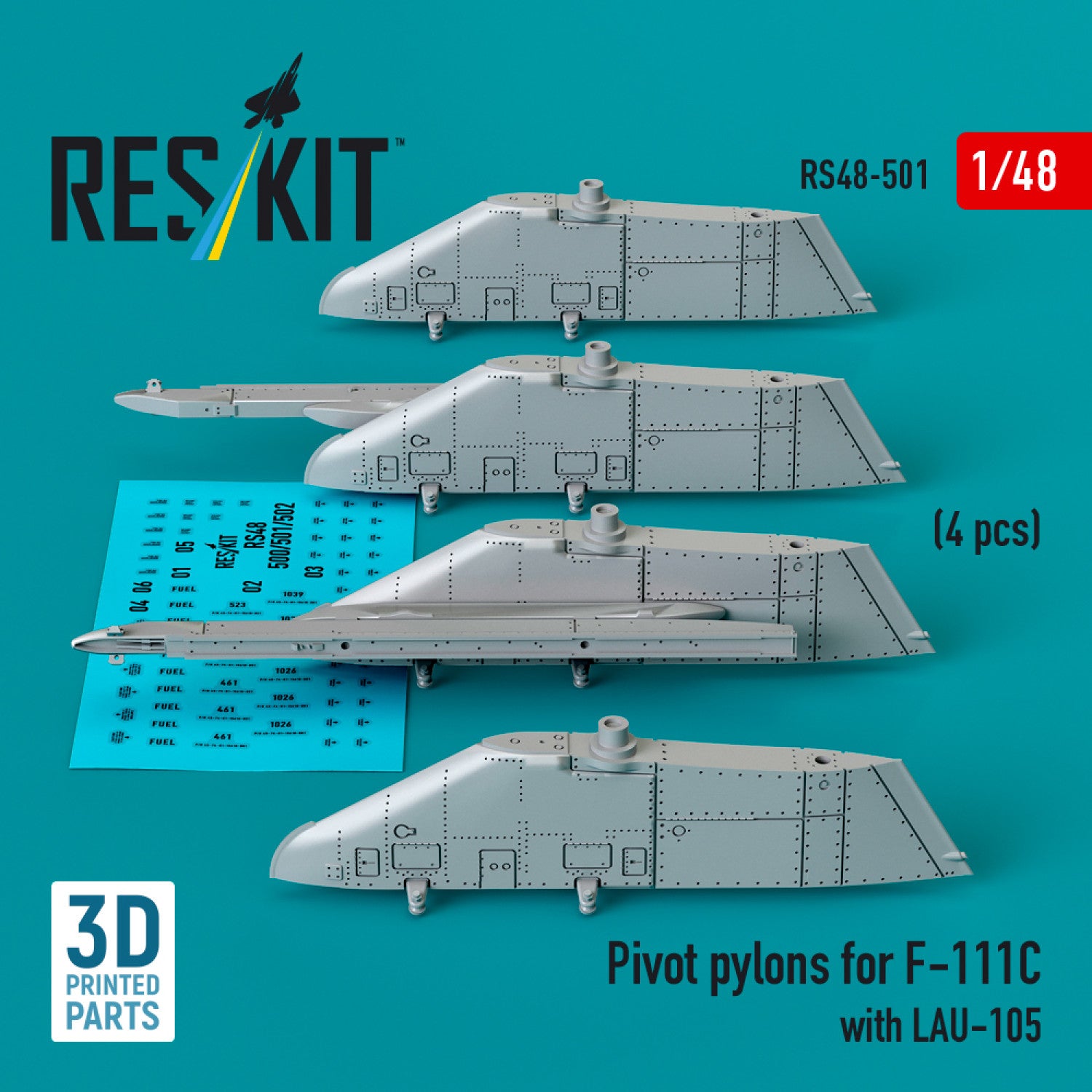 Pivot Pylons for F-111C with LAU-105 (4 pcs) (3D Printed) Scale 1:48 ResKit RS48-0501 for Aircraft Model Kit