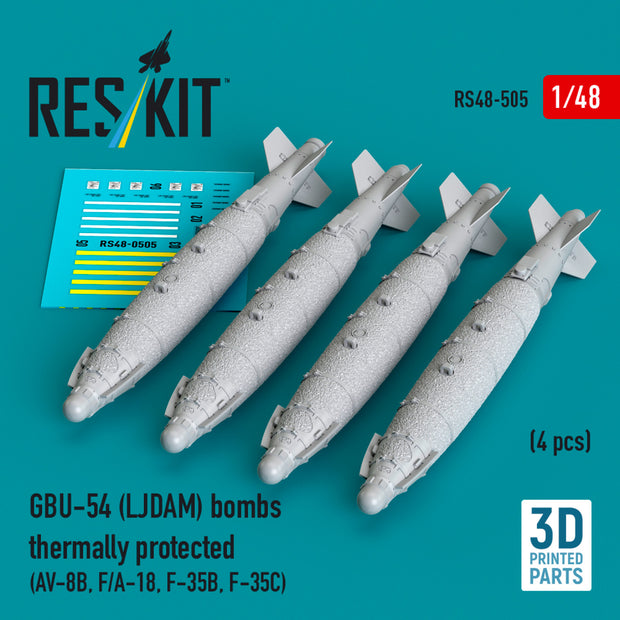 GBU-54 (LJDAM) Bombs Thermally Protected (4 pcs) (AV-8B, F/A-18A-F, F-35B, F-35C) (3D Printed) Scale 1:48 ResKit RS48-0505 for Aircraft Model Kit