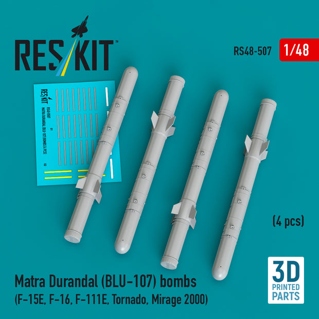 Matra Durandal (BLU-107) bombs (4 pcs) (F-15E, F-16, F-111E, Tornado, Mirage 2000) (3D Printed) Scale 1:48 ResKit RS48-0507