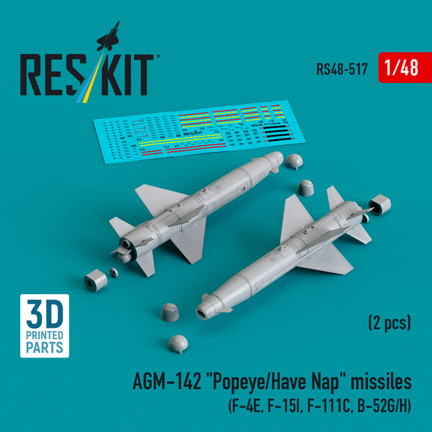 AGM-142 Popeye/Have Nap Missiles (2 pcs) (F-4E, F-15I, F-111C, B-52G/H) (3D Printed) Scale 1:48 ResKit RS48-0517 for Aircraft Model Kit