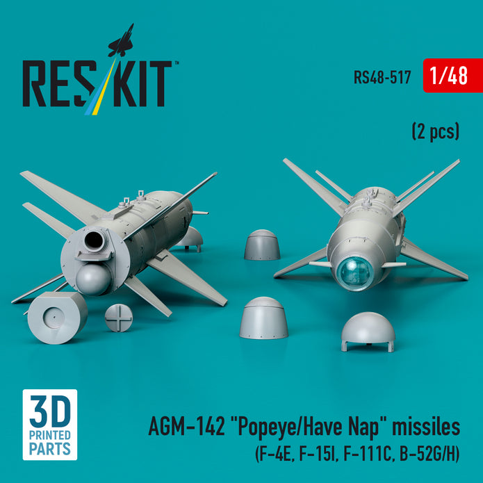 AGM-142 Popeye/Have Nap Missiles (2 pcs) (F-4E, F-15I, F-111C, B-52G/H) (3D Printed) Scale 1:48 ResKit RS48-0517 for Aircraft Model Kit