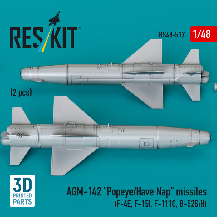AGM-142 Popeye/Have Nap Missiles (2 pcs) (F-4E, F-15I, F-111C, B-52G/H) (3D Printed) Scale 1:48 ResKit RS48-0517 for Aircraft Model Kit