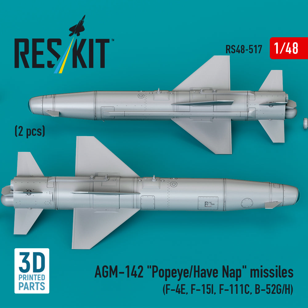 AGM-142 Popeye/Have Nap Missiles (2 pcs) (F-4E, F-15I, F-111C, B-52G/H) (3D Printed) Scale 1:48 ResKit RS48-0517 for Aircraft Model Kit