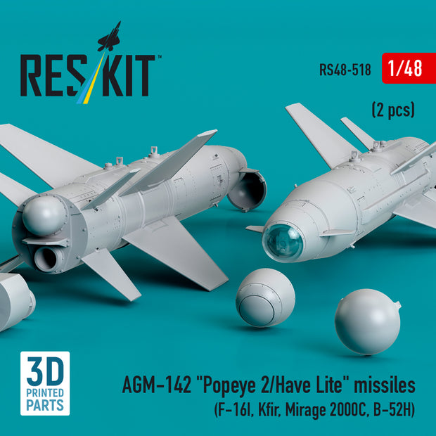 AGM-142 Popeye 2/Have Lite Missiles (2 pcs) (F-16I, Kfir, Mirage 2000C, B-52H) (3D Printed) Scale 1:48 ResKit RS48-0518 for Aircraft Model Kit