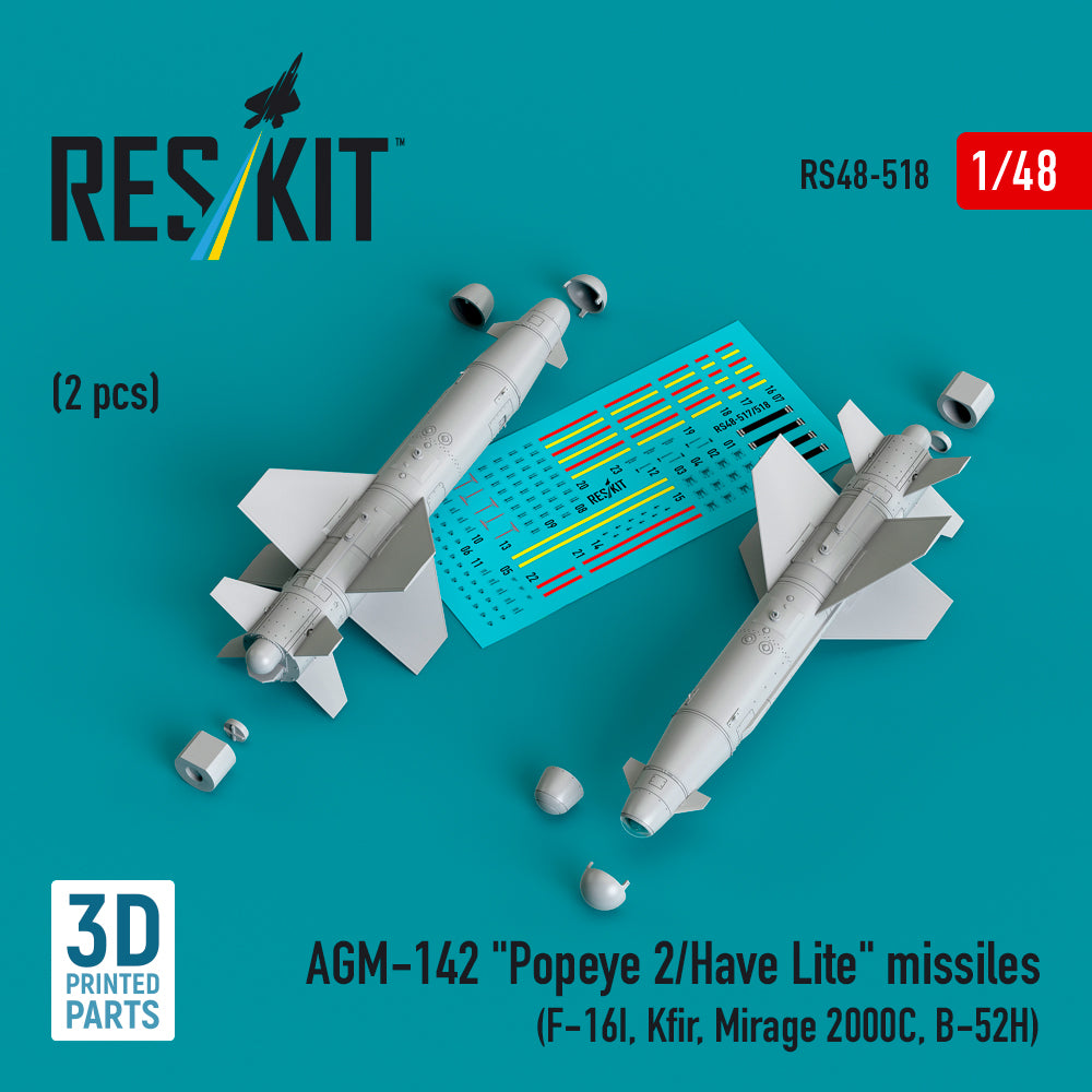 AGM-142 Popeye 2/Have Lite Missiles (2 pcs) (F-16I, Kfir, Mirage 2000C, B-52H) (3D Printed) Scale 1:48 ResKit RS48-0518 for Aircraft Model Kit