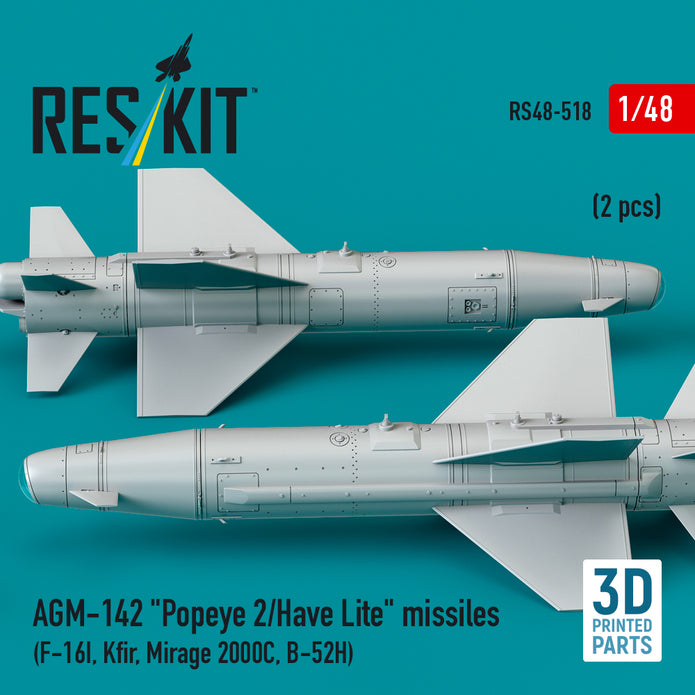 AGM-142 Popeye 2/Have Lite Missiles (2 pcs) (F-16I, Kfir, Mirage 2000C, B-52H) (3D Printed) Scale 1:48 ResKit RS48-0518 for Aircraft Model Kit