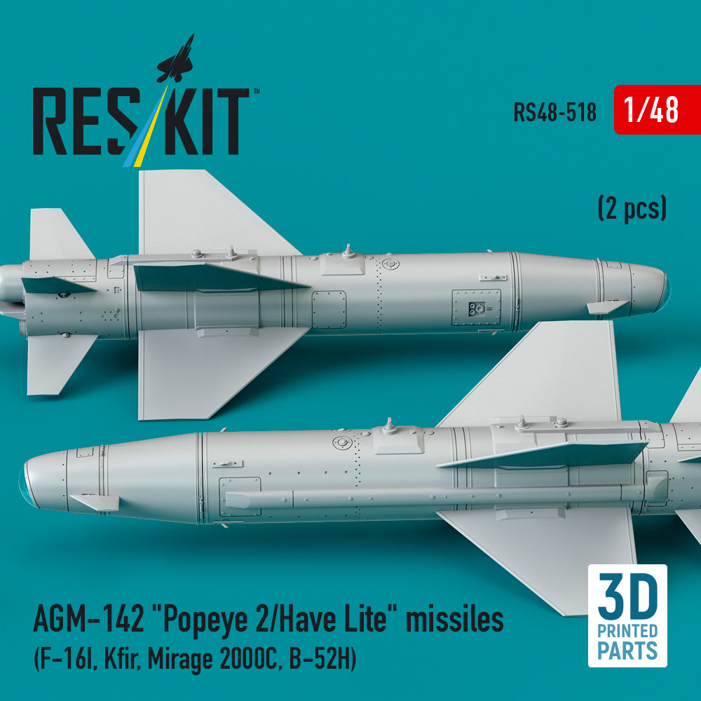 AGM-142 Popeye 2/Have Lite Missiles (2 pcs) (F-16I, Kfir, Mirage 2000C, B-52H) (3D Printed) Scale 1:48 ResKit RS48-0518 for Aircraft Model Kit