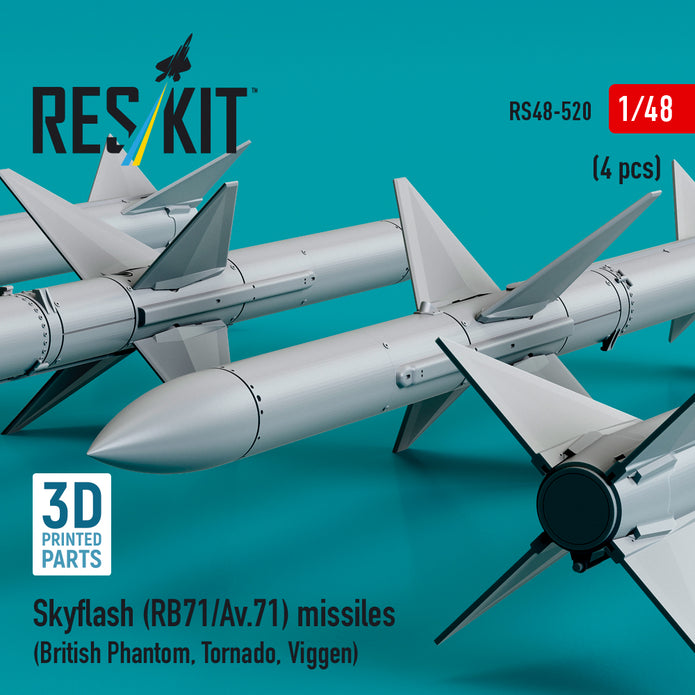 Skyflash (RB71/Av,71) Missiles (4 pcs) (British Phantom, Tornado, Viggen) (3D Printed) Scale 1:48 ResKit RS48-0520 for Aircraft Model Kit