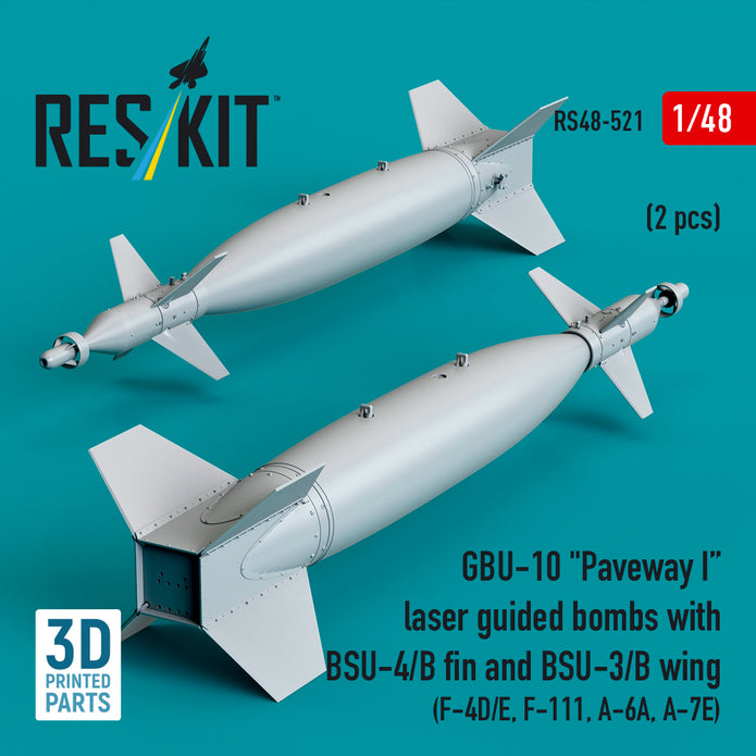 GBU-10 Paveway I laser guided bombs with BSU-4/B fin and BSU-3/B wing (2 pcs) (F-4D/E, F-111, A-6A, A-7E) (3D Printed) Scale 1:48 ResKit RS48-0521