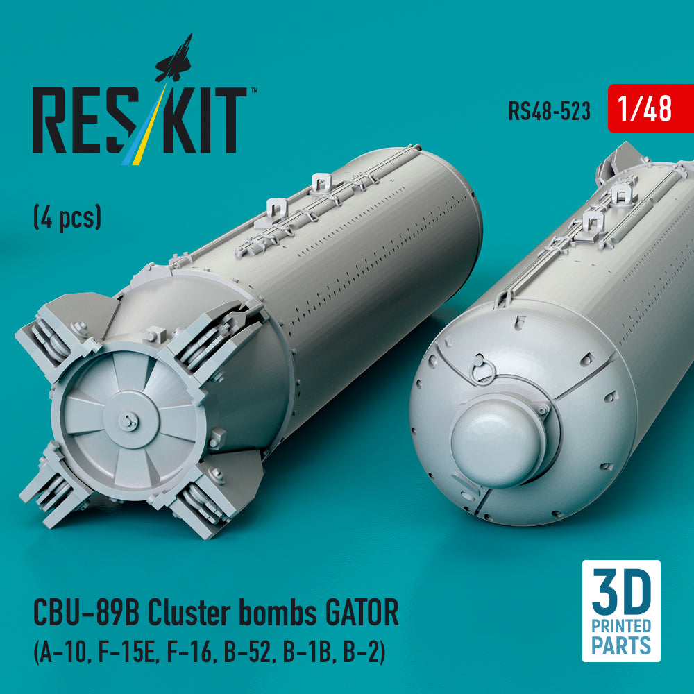 CBU-89B Cluster Bombs GATOR (4 pcs) (A-10, F-15E, F-16, B-52, B-1B, B-2) (3D Printed) Scale 1:48 ResKit RS48-0523 for Aircraft Model Kit