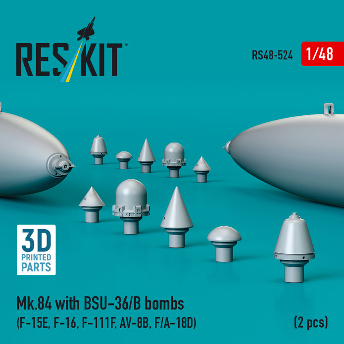 Mk,84 with BSU-36/B Bombs (2 pcs) (F-15E, F-16, F-111F, AV-8B, F/A-18D) (3D Printed) Scale 1:48 ResKit RS48-0524 for Aircraft Model Kit