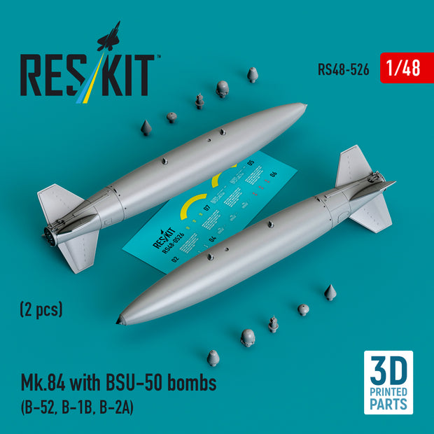 Mk,84 with BSU-50 Bombs (2 pcs) (B-52, B-1B, B-2A) (3D Printed) Scale 1:48 ResKit RS48-0526 for Aircraft Model Kit