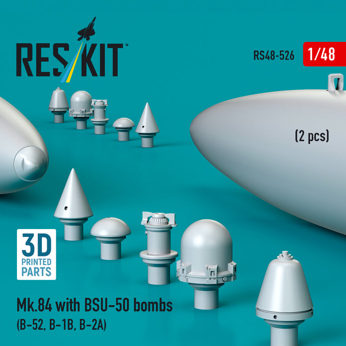 Mk,84 with BSU-50 Bombs (2 pcs) (B-52, B-1B, B-2A) (3D Printed) Scale 1:48 ResKit RS48-0526 for Aircraft Model Kit