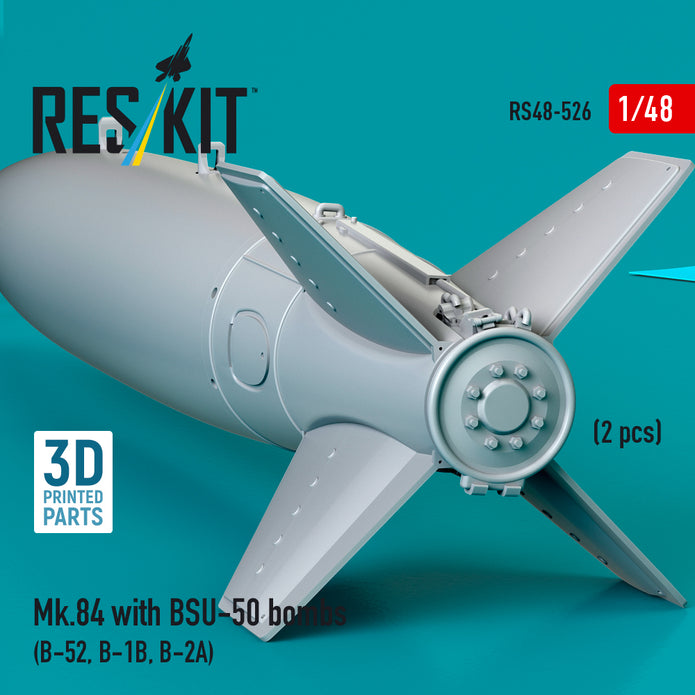 Mk,84 with BSU-50 Bombs (2 pcs) (B-52, B-1B, B-2A) (3D Printed) Scale 1:48 ResKit RS48-0526 for Aircraft Model Kit
