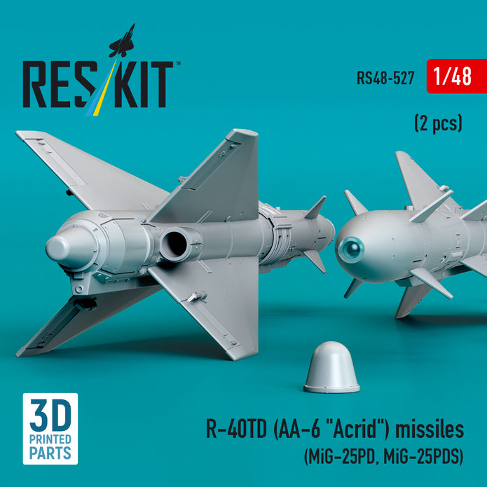 R-40TD (AA-6 Acrid) Missiles (2 pcs) (MiG-25PD, MiG-25PDS) (3D Printed) Scale 1:48 ResKit RS48-0527 for Aircraft Model Kit
