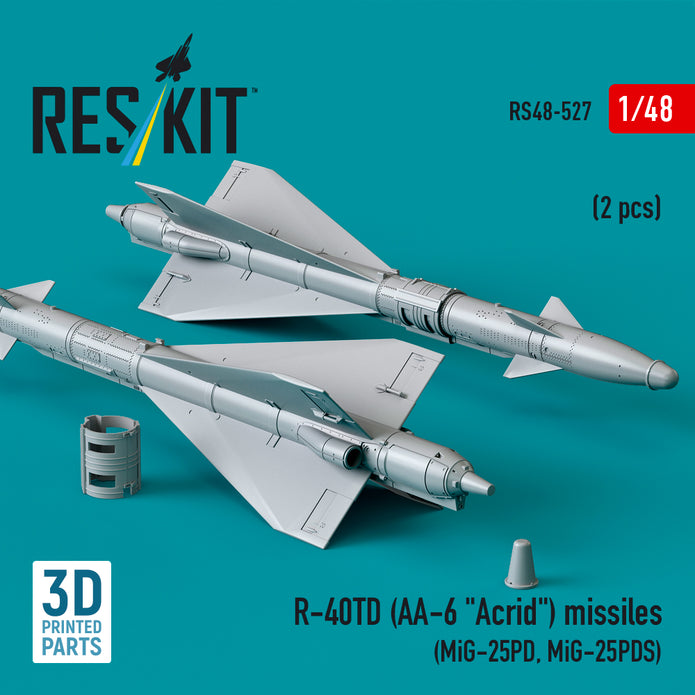 R-40TD (AA-6 Acrid) Missiles (2 pcs) (MiG-25PD, MiG-25PDS) (3D Printed) Scale 1:48 ResKit RS48-0527 for Aircraft Model Kit