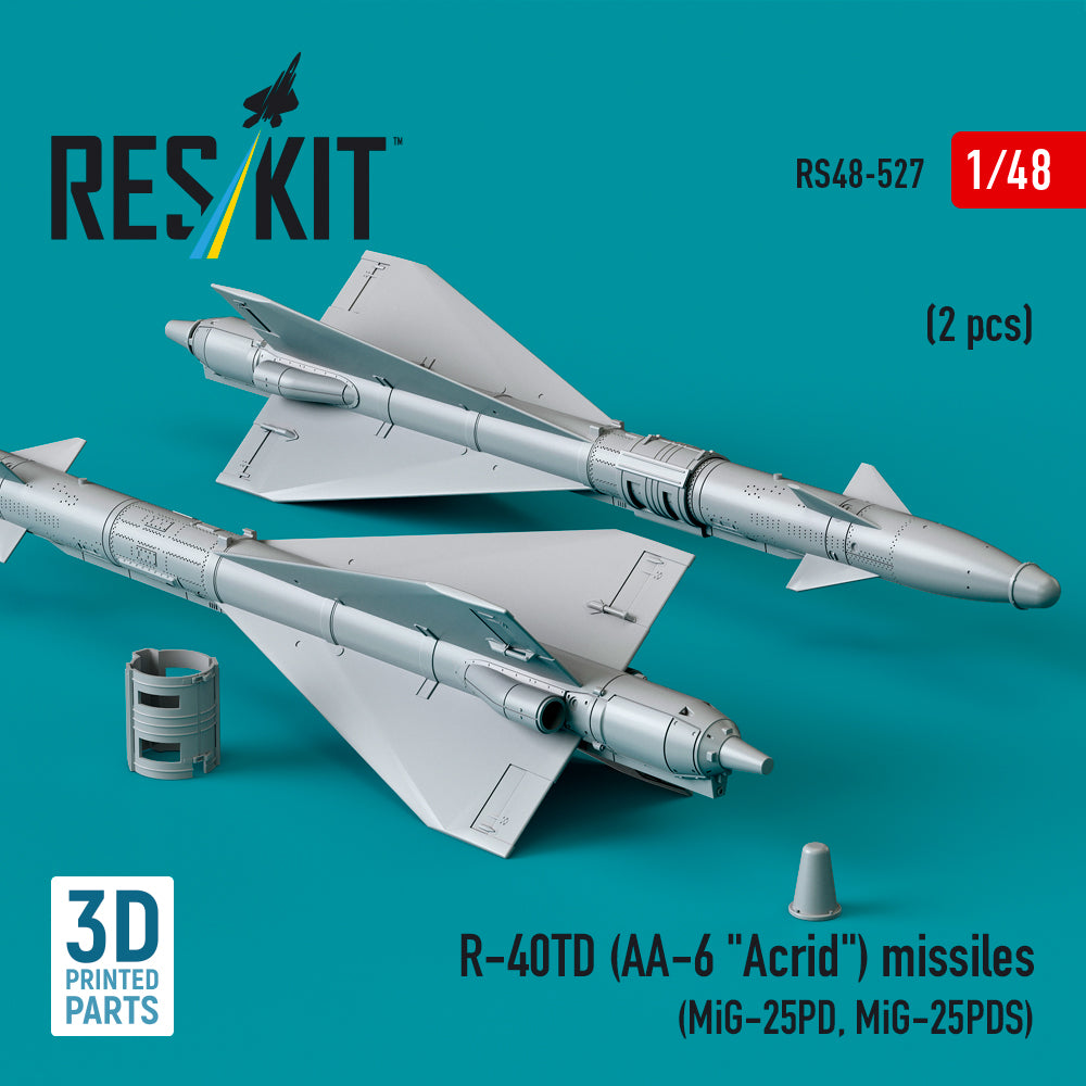 R-40TD (AA-6 Acrid) Missiles (2 pcs) (MiG-25PD, MiG-25PDS) (3D Printed) Scale 1:48 ResKit RS48-0527 for Aircraft Model Kit