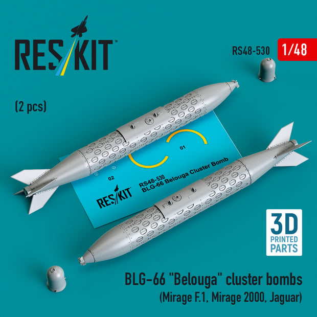 BLG-66 Belouga Cluster Bombs (2 pcs) (Mirage F.1, Mirage 2000, Jaguar) (3D Printed) Scale 1:48 ResKit RS48-0530 for Aircraft Model Kit