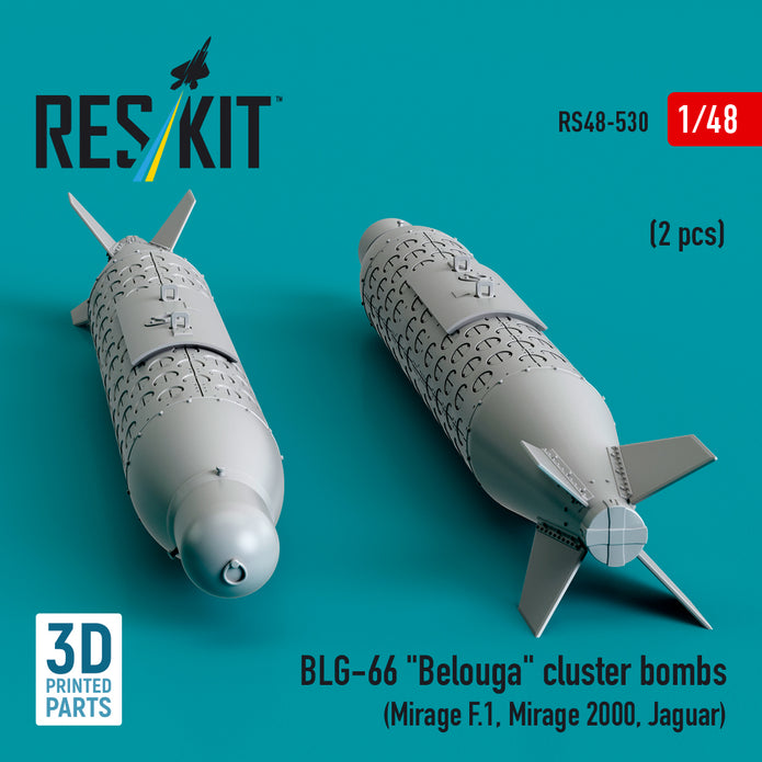 BLG-66 Belouga Cluster Bombs (2 pcs) (Mirage F.1, Mirage 2000, Jaguar) (3D Printed) Scale 1:48 ResKit RS48-0530 for Aircraft Model Kit
