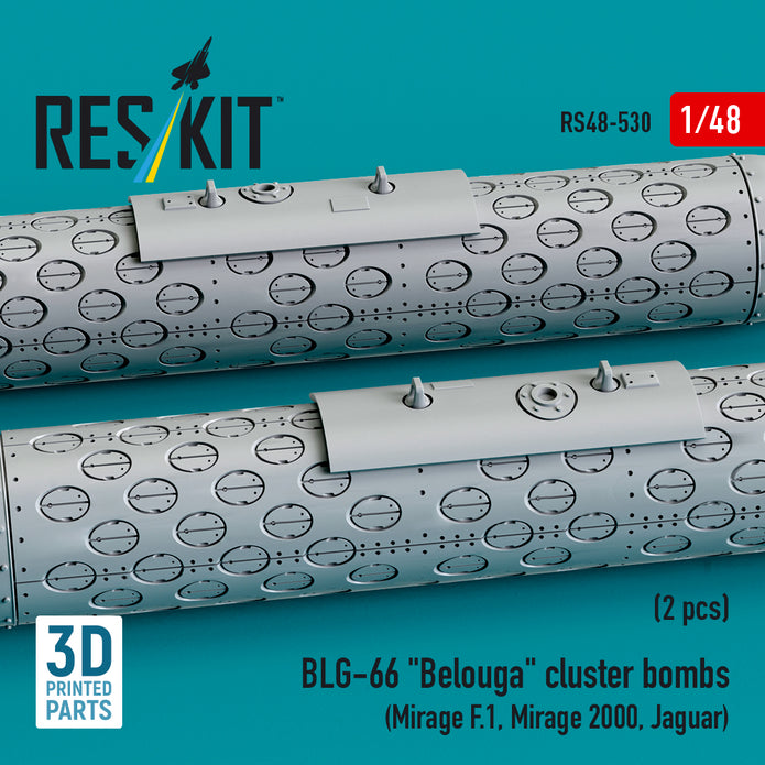 BLG-66 Belouga Cluster Bombs (2 pcs) (Mirage F.1, Mirage 2000, Jaguar) (3D Printed) Scale 1:48 ResKit RS48-0530 for Aircraft Model Kit