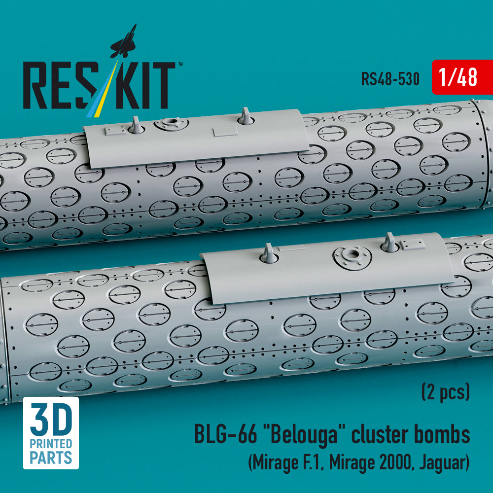 BLG-66 Belouga Cluster Bombs (2 pcs) (Mirage F.1, Mirage 2000, Jaguar) (3D Printed) Scale 1:48 ResKit RS48-0530 for Aircraft Model Kit