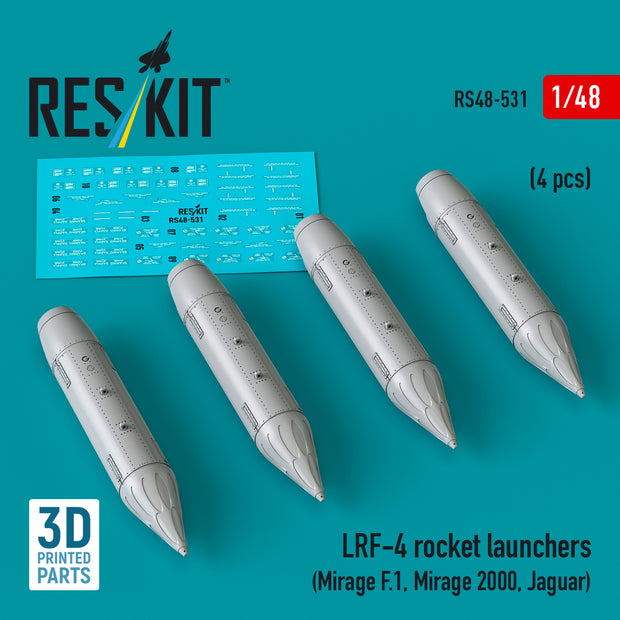 LRF-4 rocket launchers (4 pcs) (Mirage F.1, Mirage 2000, Jaguar) (3D Printed) Scale 1:48 ResKit RS48-0531
