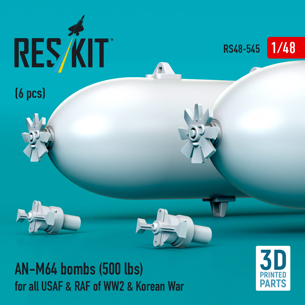AN-M64 bombs (6 pcs) (500 lbs) for all USAF & RAF of WW2 (3D Printed) Scale 1:48 ResKit RS48-0545