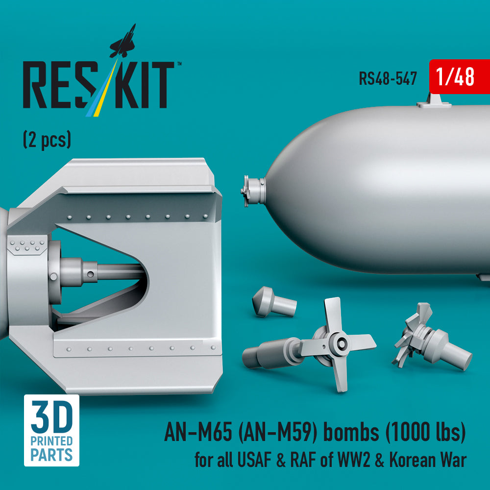 AN-M65 (AN-M59) bombs (2 pcs) (1000 lbs) for all USAF & RAF of WW2 (3D Printed) Scale 1:48 ResKit RS48-0547